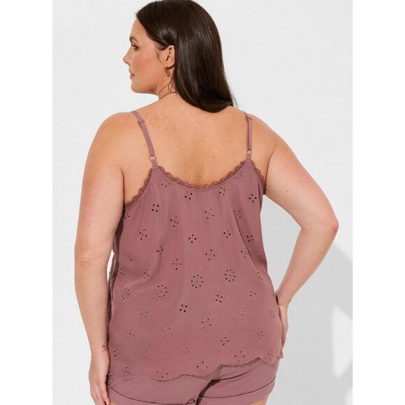 Torrid Rose Taupe 4X Sophie Eyelet Swing Cami V-Neckline Plus Size Summer Fall - Picture 2 of 3